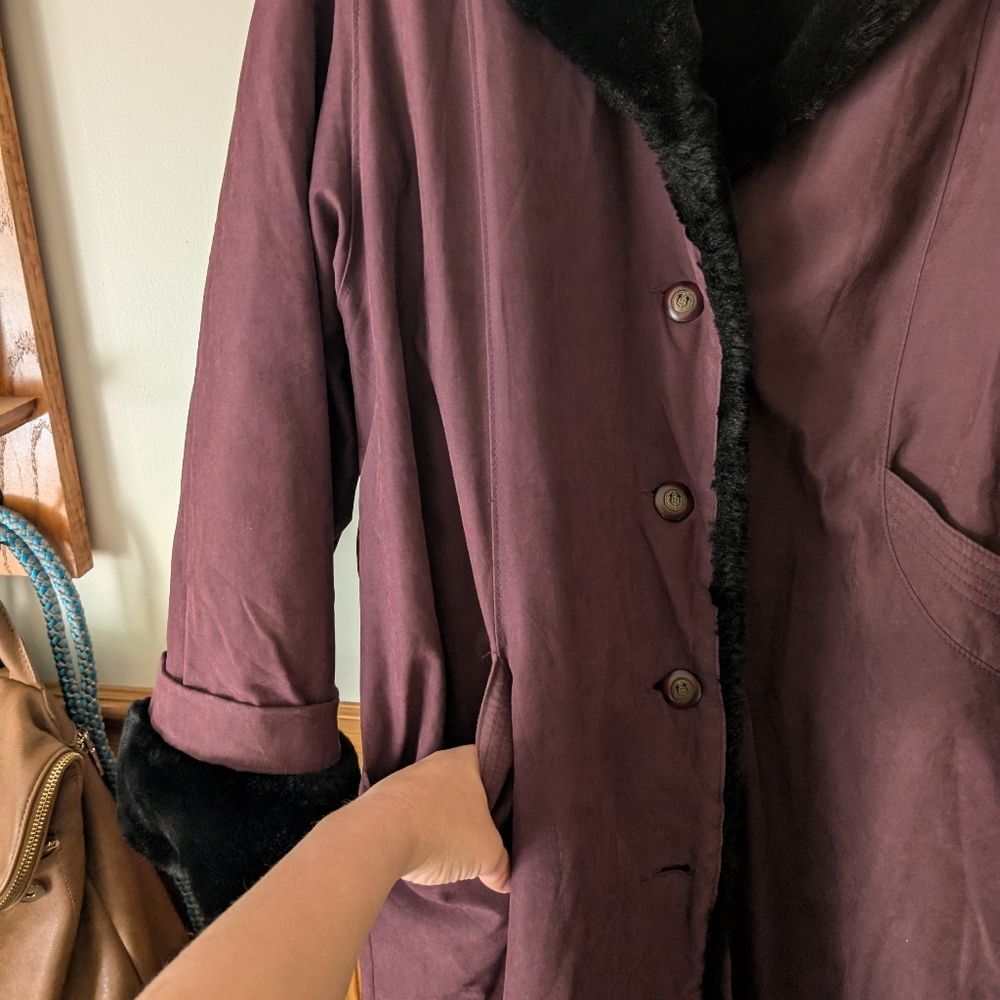 Vintage Cleo Petites Faux Fur Lined Trimmed Purple Thick Coat‎ Size 10 - Picture 7 of 12